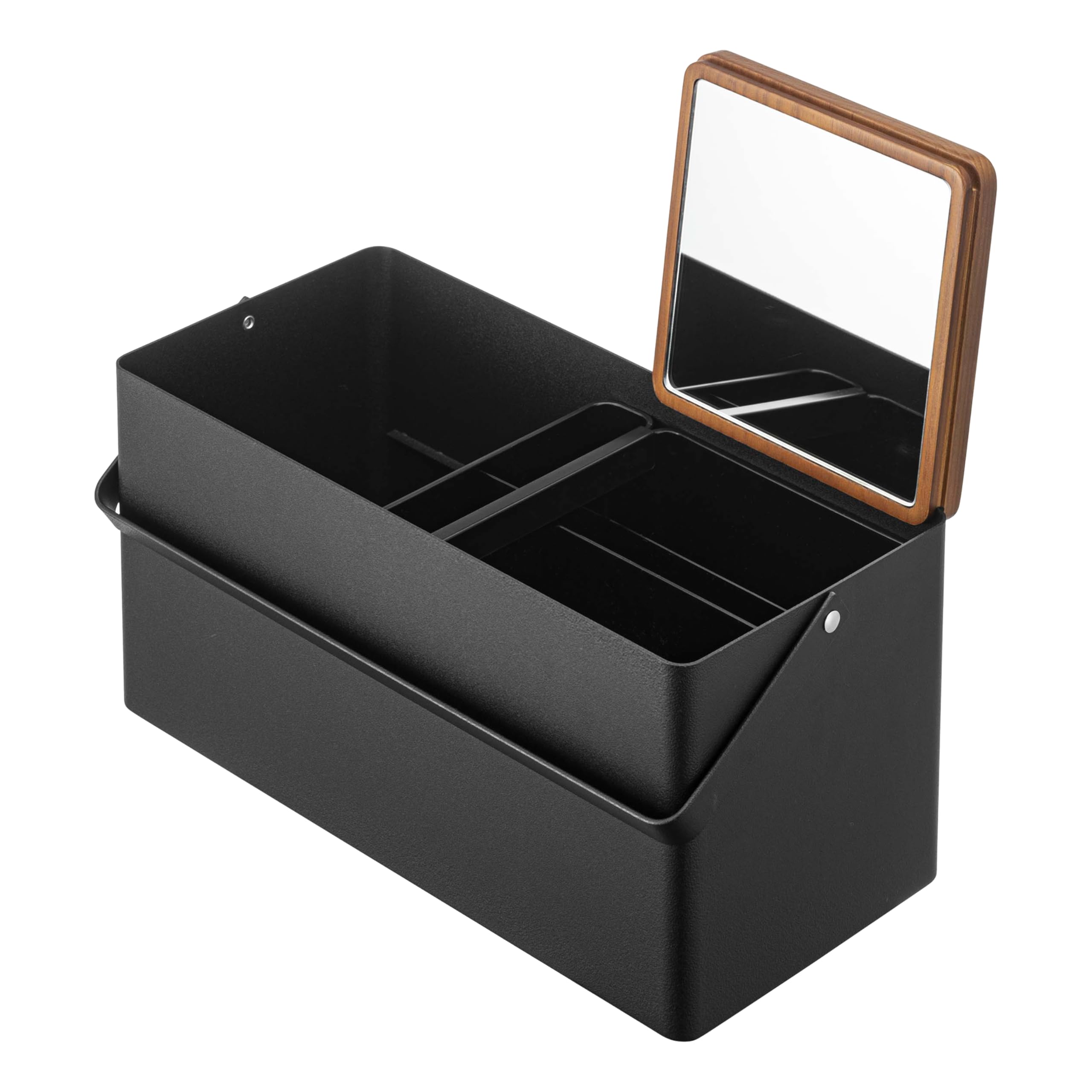 YAMAZAKI 5454 TOWER Makeup Box, black, Steel/Wood/Mirror/ABS Resin, Minimalist, 31 x 15 x 15.7 cm