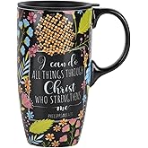 Topadorn Ceramic Travel Mug with Lid and Handle for Coffee Lovers, Ceramic Coffee Mug Latte Teacup Milk Mug in Color Box 17 Oz, Black Art Tea Mug