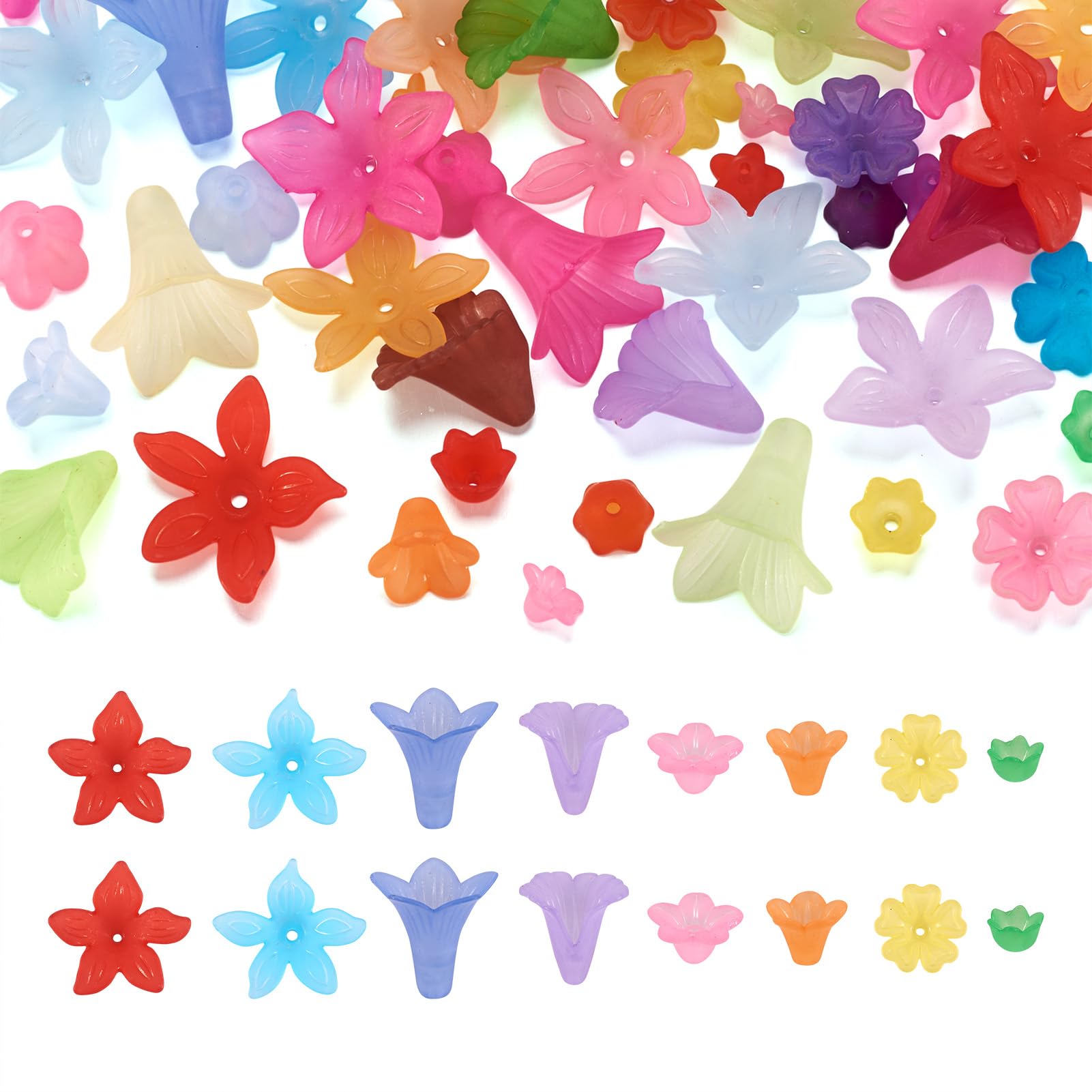 Craftdady 400Pcs Tulip Flower Bead Cap Acrylic Floral Petal Frosted Clear End Cap Drilled Flower Bead Charm for Jewellery Making Necklace Bracelet