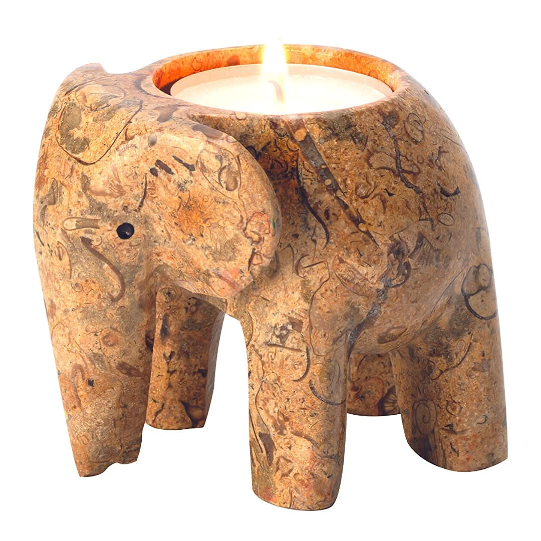 Himalayan Marble Elephant Tea light Holder - Fossilstone