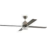 Rivet Modern Straight Blade Remote Control Flush Mount Ceiling Fan with Integrated LED Light - 53 x 53 x 16 Inches, Brushed Nickel