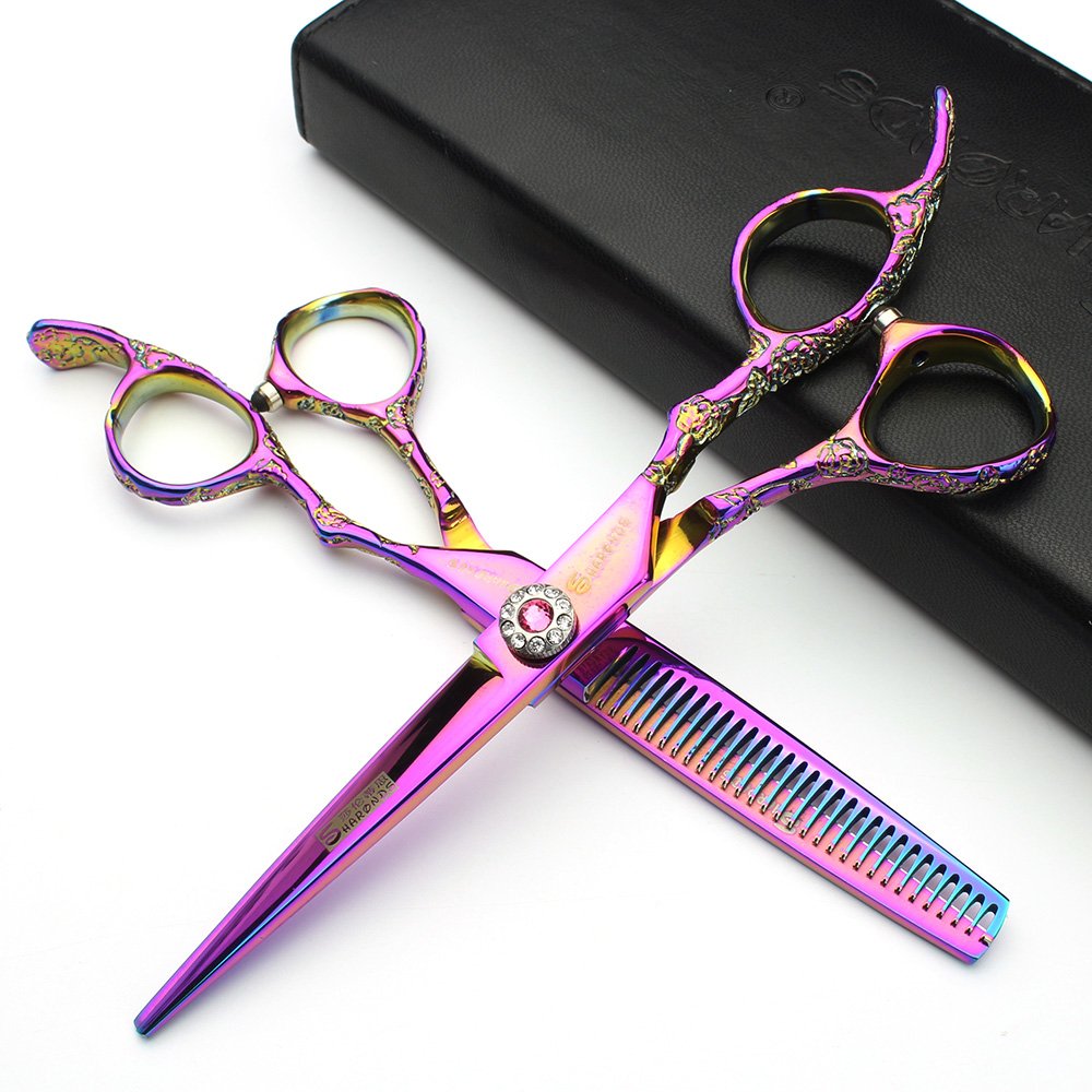 Professional 6/7/8 inch Hairdressing Scissors Japanese 440C Cobalt Alloy Steel Hair Shears for Barbers Cutting Thinning (6 inches, 2 Pieces-A)