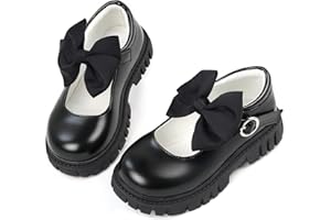 Wulubaba Toddler Girl Dress Shoes Bow Black Dress School Shoes Princess Mary Jane for Toddler/Little Girl