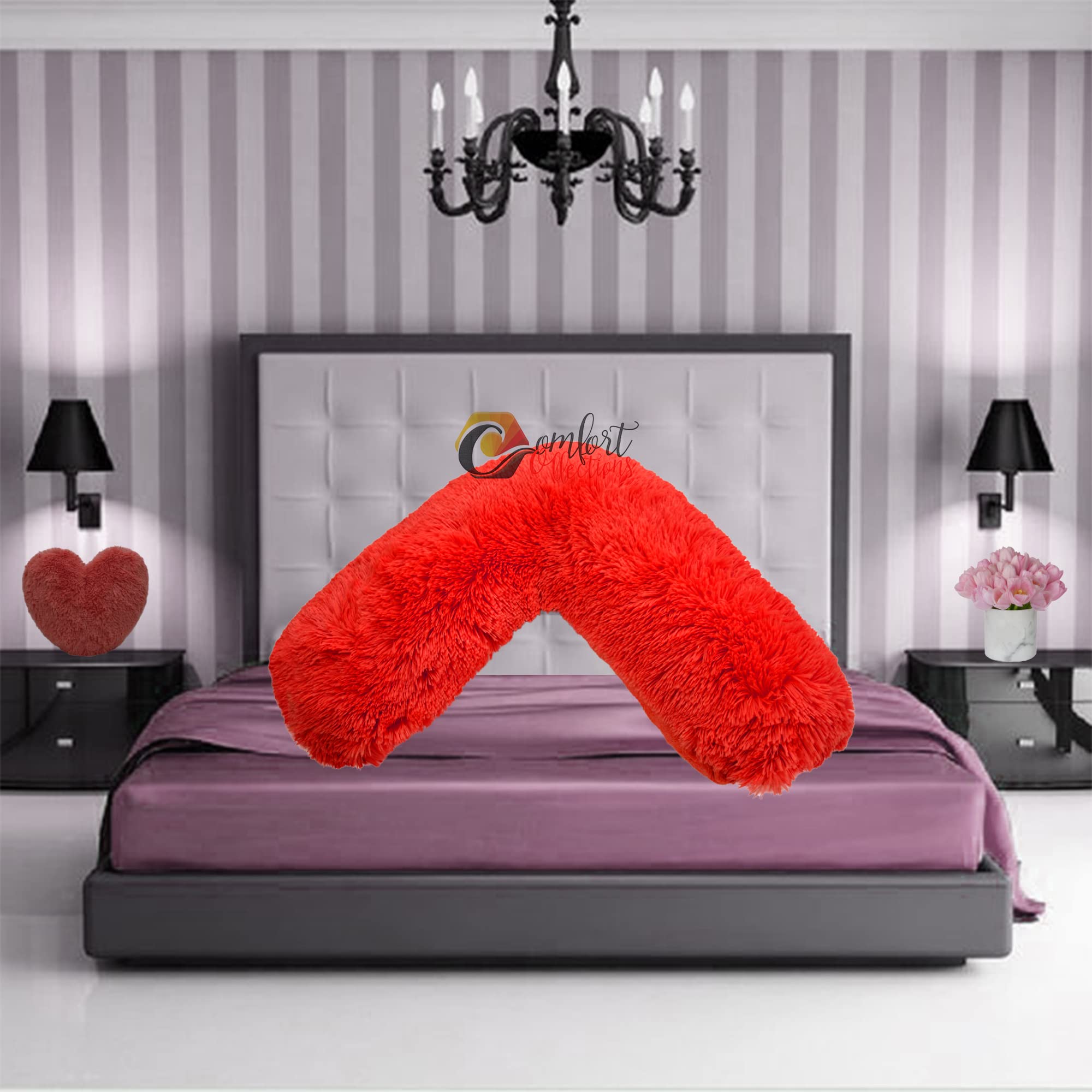 V Shaped Teddy Cuddles V Pillow Case Soft Back Neck Nursing Pregnancy Support Warm Cosy Pillowcase COLOUR: RED