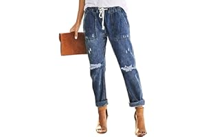 Metietila Women's Casual Pull-on Distressed Jeans Elastic Waist Denim Joggers Stretch Pants