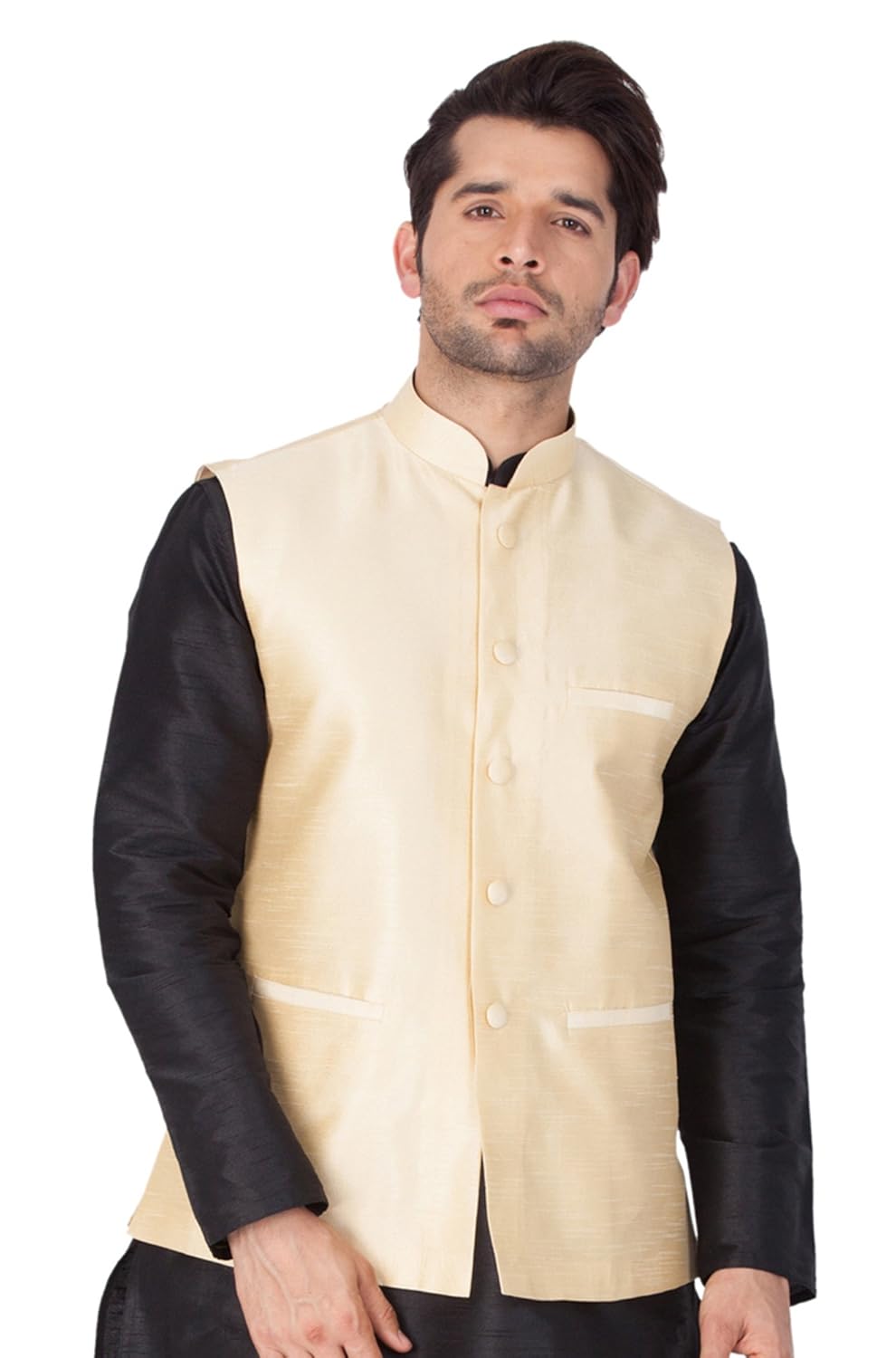 vastramay mens cotton blend nehru jackets (gold_vasmjgo001)