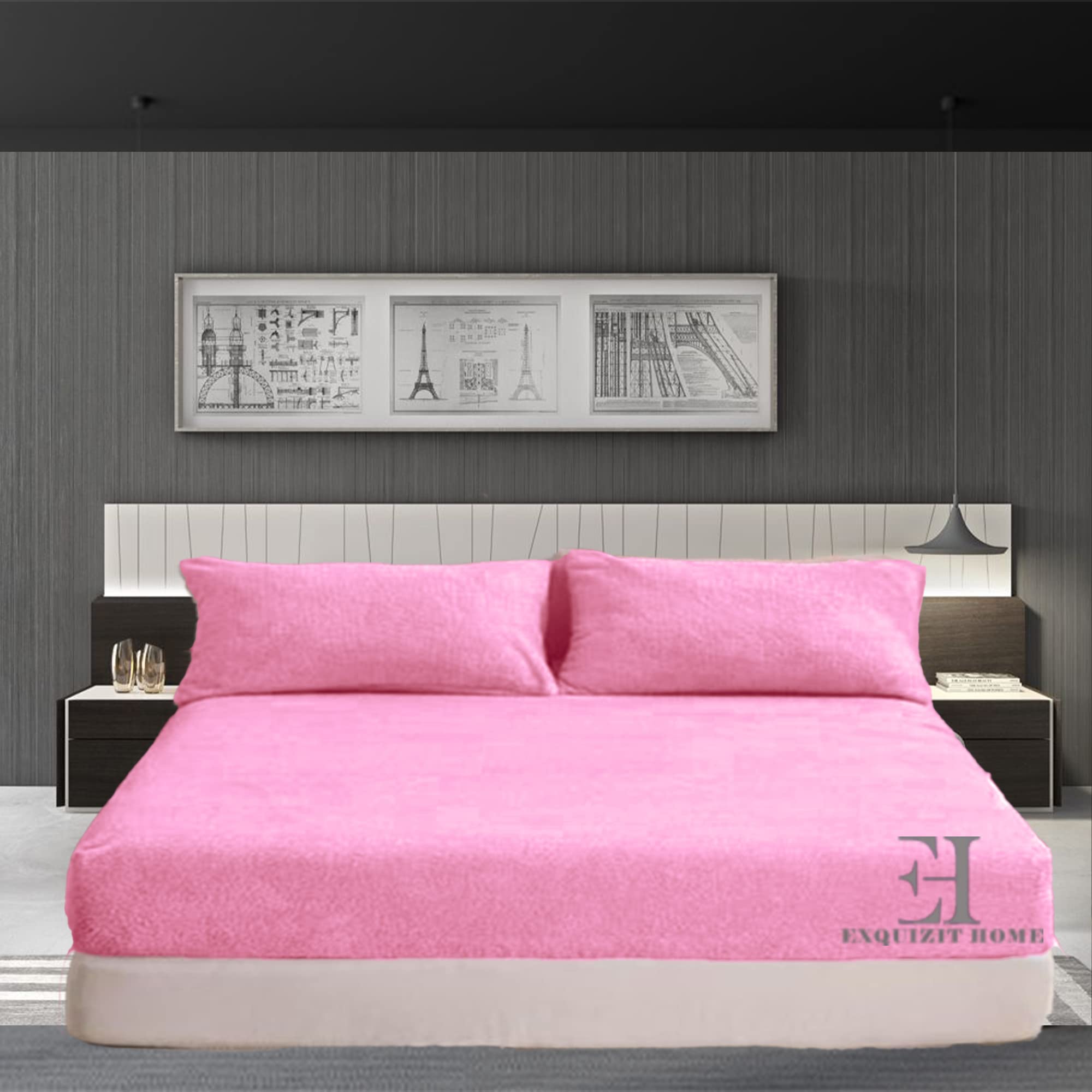 EXQUIZIT HOME® Teddy Fleece Extra Deep Fitted Sheet 30cm – Super Soft Teddy Bear Thermal Fitted Bed Sheet – Warm Cosy Winter Mattress Sheet (Pink Double – 135cm x 190cm)