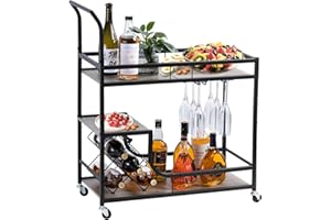 Vividwood Bar Cart with Wheels, 2 Tier Bar Serving Carts for The Home Kitchen Dining Room with Wine Rack and Glass Holder (Black)