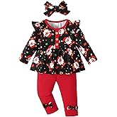 YWFSHOP Baby Girl Clothes Outfits Ruffle Sleeve Shirt Top and Pants Toddler 3 Piece Set Fall Winter