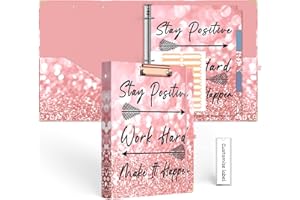 EYROZILL 3 Ring Binder 1 Inch for Letter-Size Paper with 5-Tab Dividers, Cute Pink 8.5" x 11" Three Ring Binders with Clipboard for Women School Office Supplies, Stay Positive