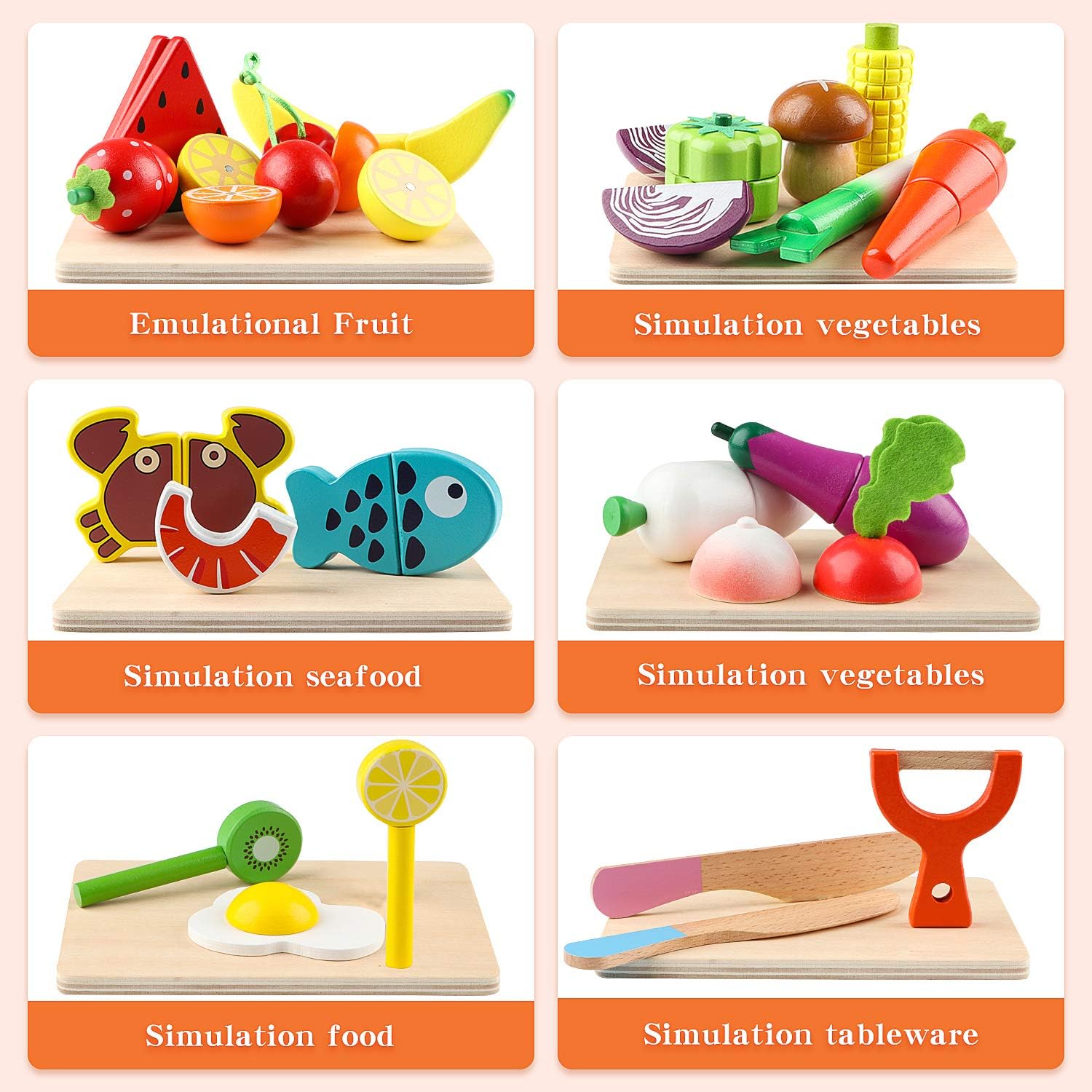 Jacootoys Pretend Play Food Set, Kids Magnetic Cutting Toys, Children's Fruits Vegetable Kitchen Simulation Playset 27 PCS - Image 5