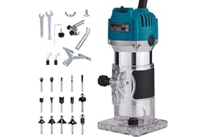 EADYTER Wood Router Woodworking, Electric Hand Wood Router Tool, Compact Edge Trimmer with 15PCS 1/4" Router Bit Set Laminate Milling Engraving Machine Joiner Tool 110V 800W 30000R/MIN