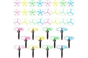kymqlyw 36 Pcs Flying Saucer Flying Disc Toy Helicopter Toy Disco Flyers Include 12 String Launchers and 24 Flying Saucer Flying Disc Launcher Flying Toys Little Teens Outdoor Activity Birthday Favors