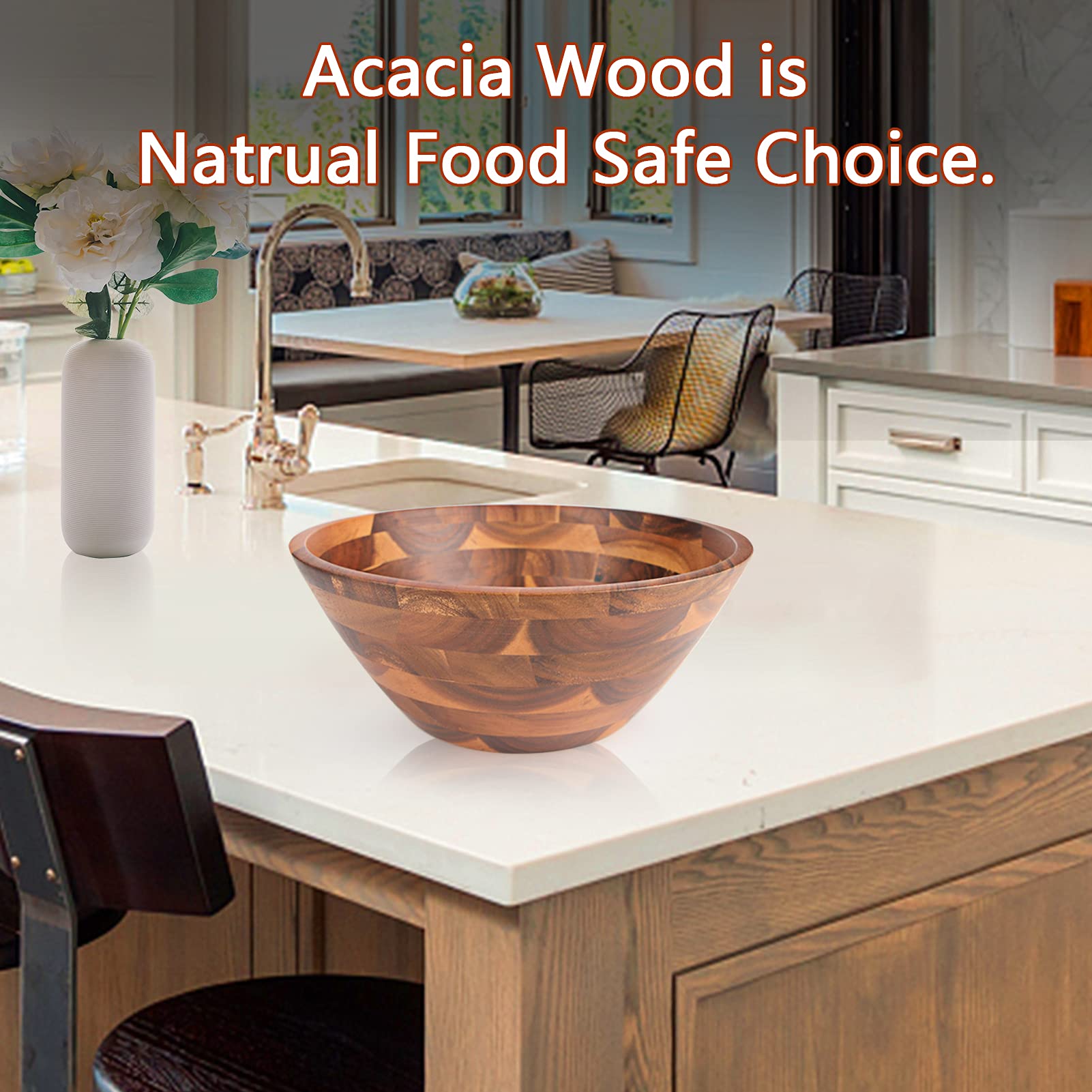 AIDEA Acacia Wood Serving Bowl for Fruits or Salads, 11" Diameter x 4.5" Height, Wooden Single Salad Bowl - Image 7