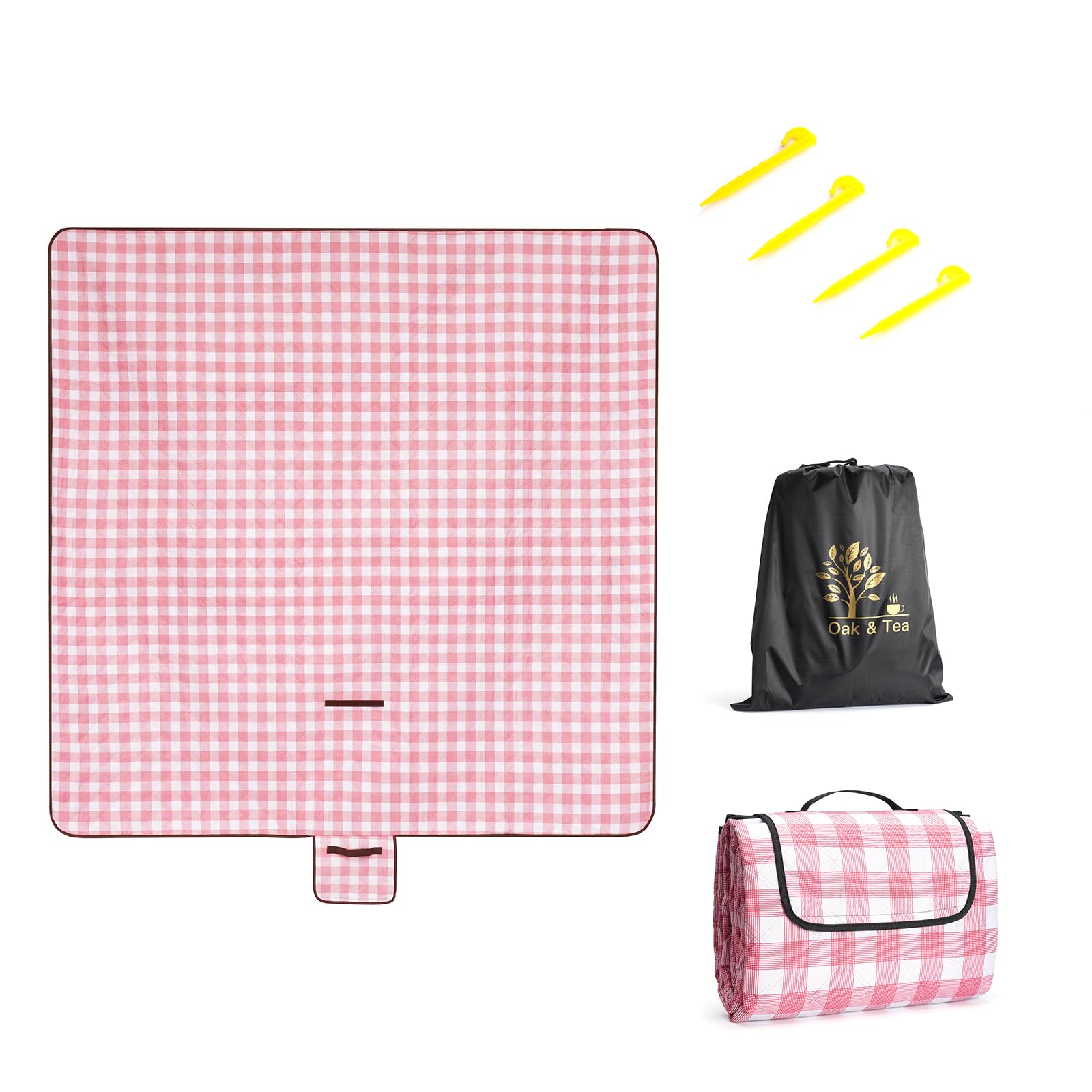Oak & Tea Picnic Blanket Waterproof 200x200 CM Foldable Picnic Blankets Beach Blanket Easy to Store Machine Washable, Red White Plaid