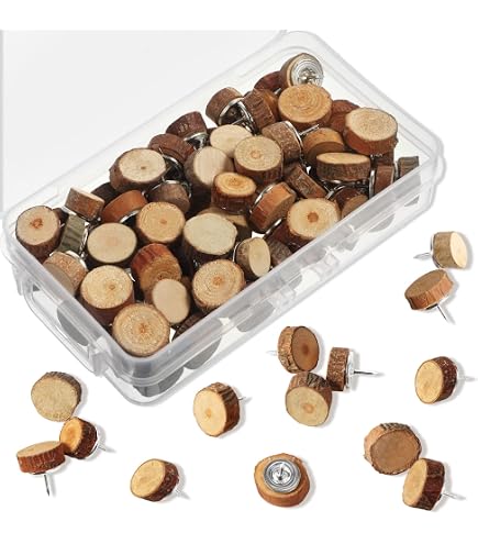 100 Pack Brown Wooden Push Pins – Round Head Thumb Tacks For Cork Boards & Crafts