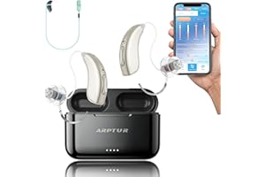 ARPTUR Rechargeable Bluetooth Hearing Aids for Seniors - APP Controlled, Noise Cancelling, Wireless Music Streaming, Hands-Free Phone Calls, OTC Hearing Devices (Gold +Green Clip)