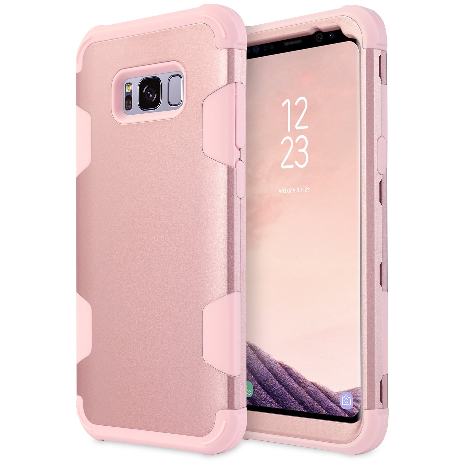 Galaxy S8 Plus Case, S8+ Case, Dairnim 3 in 1 Hybrid Hard PC Soft Silicone Rugged Heavy Duty Shockproof Bumper Case Compatible with Samsung Galaxy S8 Plus 6.2&quot;, Rose Gold