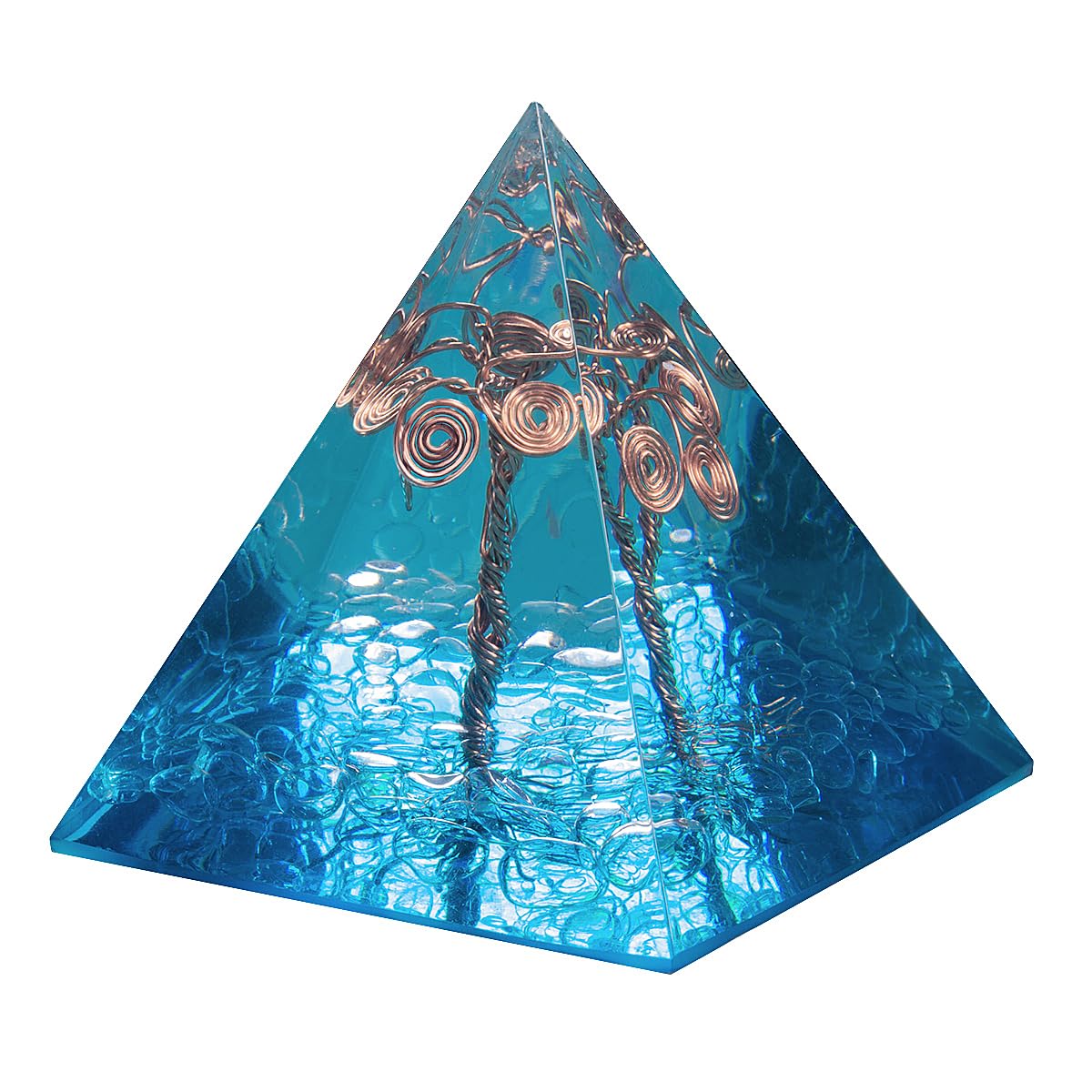 Rockcloud Healing Crystal Copper Wire Orgone Pyramid Stone Figurine Energy Generator for Meditation Reiki Balancing, Light Blue