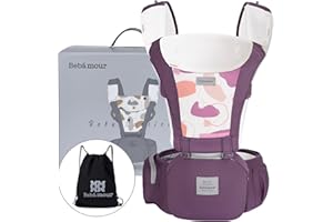 BEBEAR Bebamour Baby Carrier Front and Back Carry Baby to Toddler Baby Hip Carrier with Head Hood & 3 Pieces Teething Pads (New Purple)