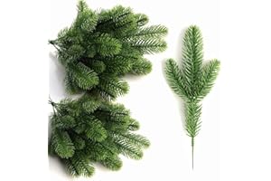 KLEWEE 60 Pcs Artificial Pine Branches, Christmas Tree Filler Branches, Realistic Faux Christmas Greenery Green Plants Pine Picks and Stems for Christmas Decorating Crafts Vase DIY Wreath Garland