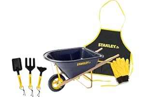 RED TOOLBOX Stanley Jr. Kids Wheelbarrow Set – 6-Piece Durable Toddler Wheelbarrow & Garden Tools – Child Outdoor Toy for Ages 3+ – Fun, Educational Backyard Play with Apron, Gloves & Tools