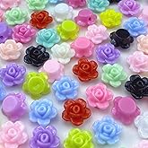 Tingoons 250 PCS Candy Color Rose Flower Beads Acrylic Flat Back Loose Spacer Beads Pastel Colorful Embellishments with Hole for Jewelry Making Necklace Bracelets Earring Crafts(Multicolor)