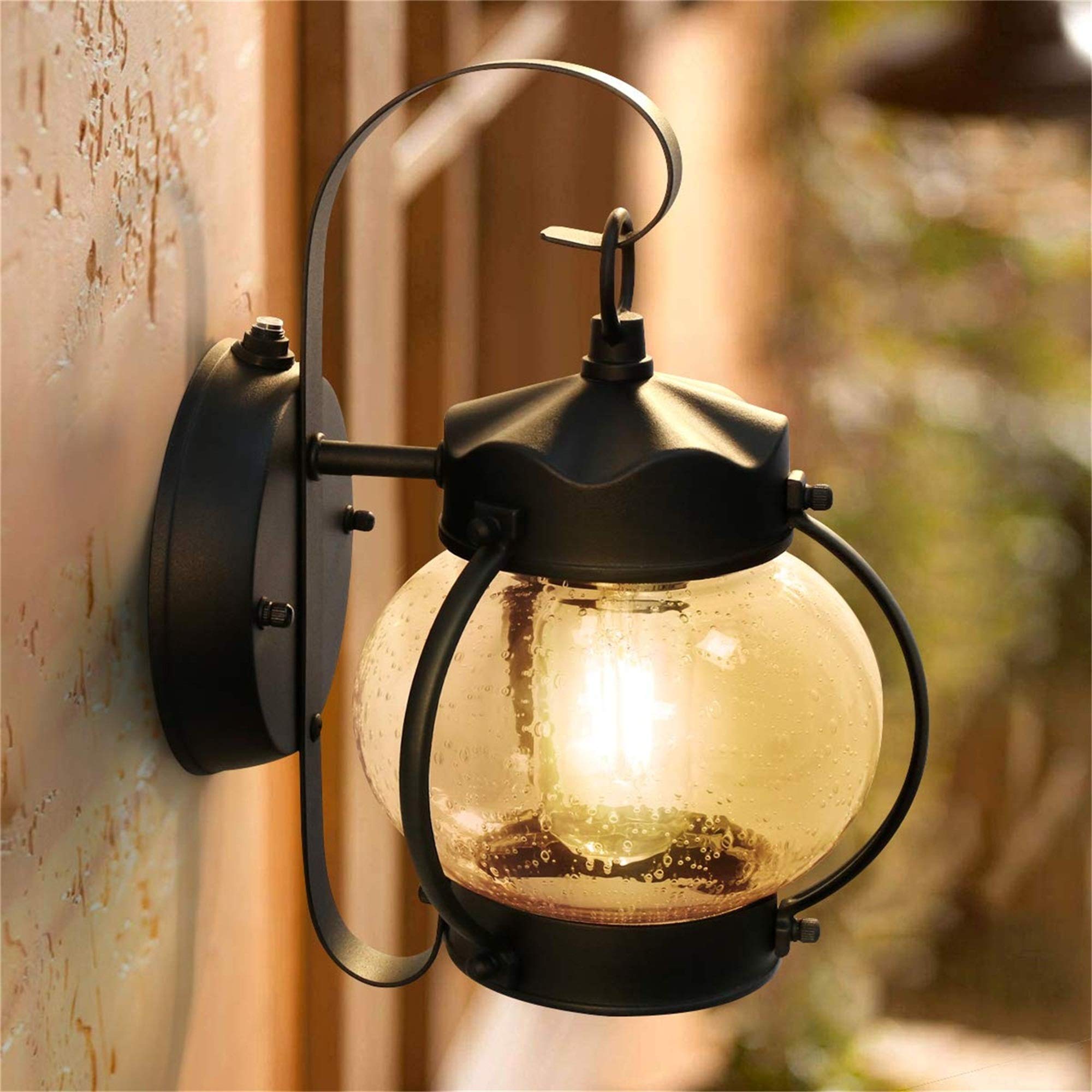 Hobaca E27 Traditional Waterproof Seeded Glass Outdoor Wall Sconce Light Fixtures Exterior Lantern Wall Lamps Decorative Garden Porch Lighting