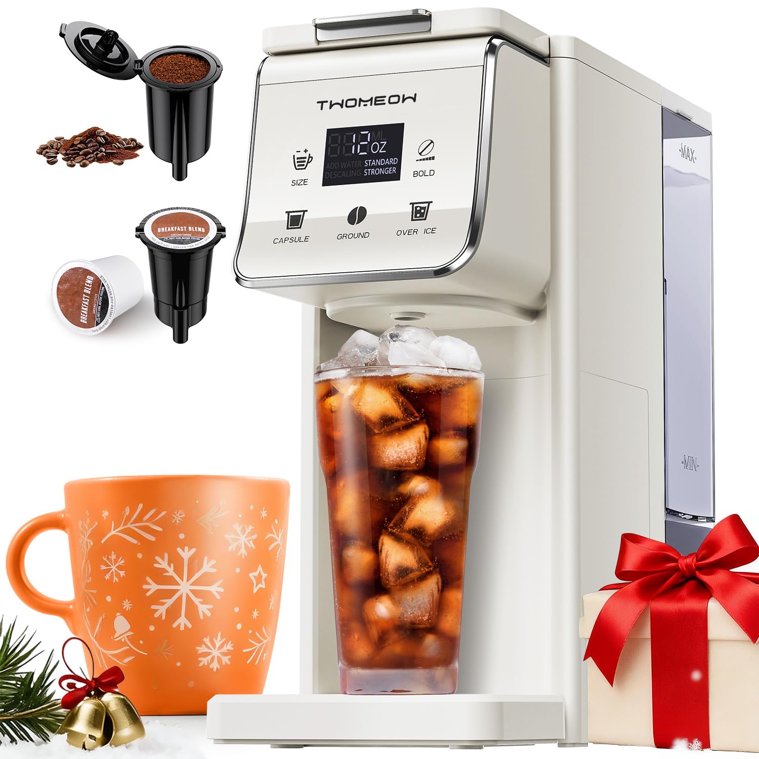 Photo 1 of TWOMEOW Coffee Maker Hot & Iced With Bold Setting,Single Serve Coffee Maker For K Cup And Grounds,52 Oz Removable Water Tank,6-14 Oz Brew Sizes,One Cup Kcup Coffee Machine With Reusable Filter, White