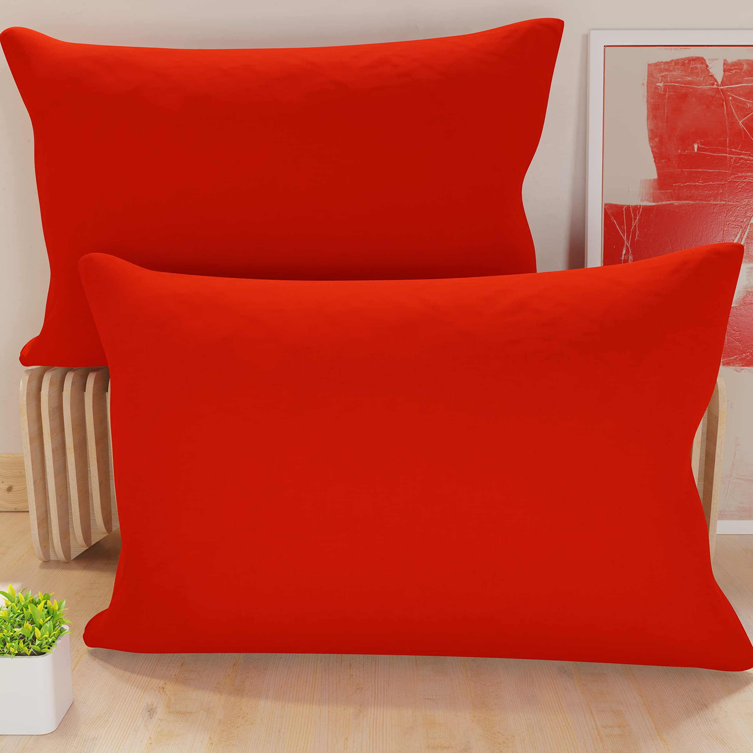 PETTI Artigiani Italiani - Pair of Microfiber Pillowcases 50x80 cm, Bedroom Cushions, Sofa, Set of 2 Cushion Covers, Solid Red Pillowcase, 100% Made in Italy