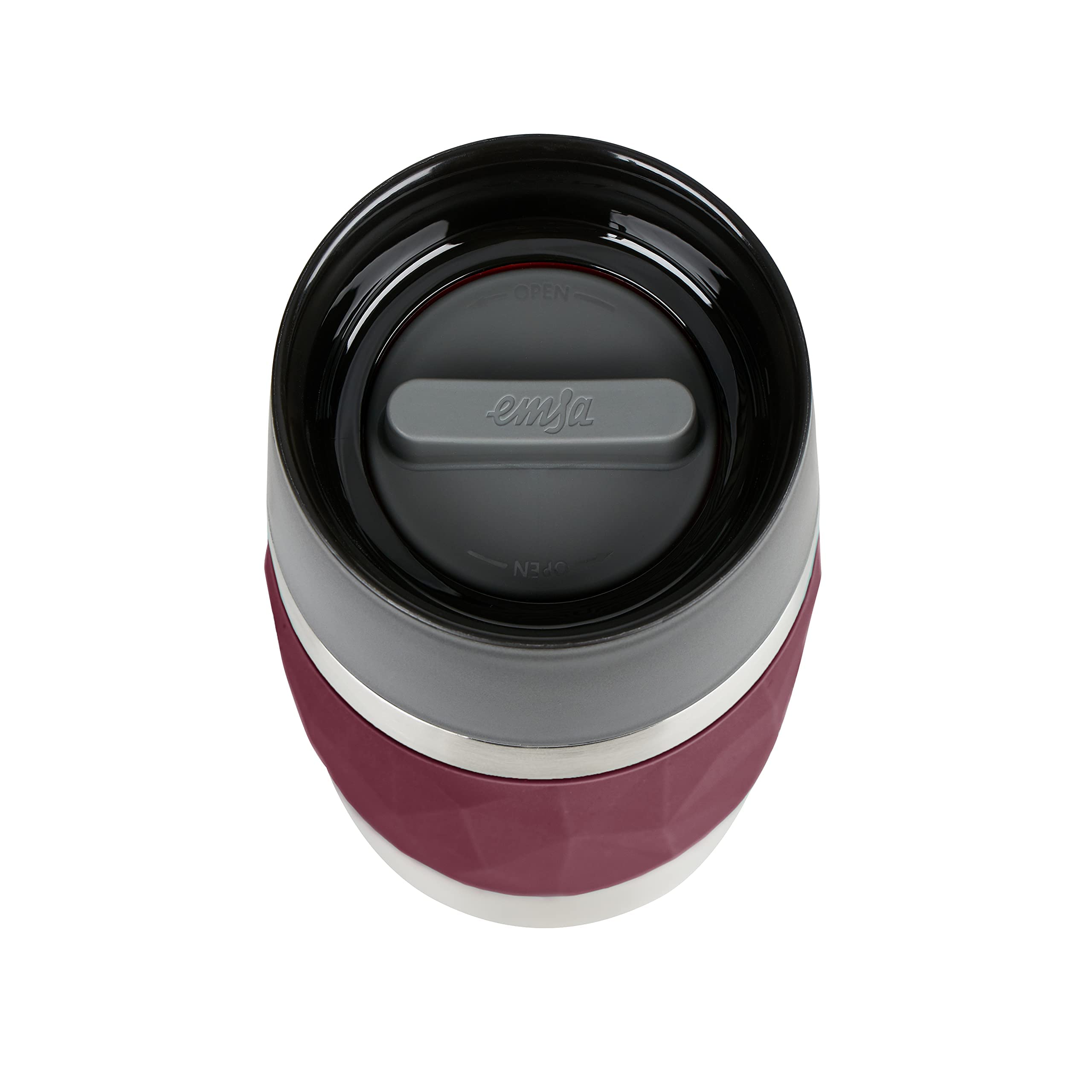Emsa N21609 Travel Mug Compact Thermo-/Isolierbecher aus Edelstahl, 0,3 Liter, 3h heiß, 6h kalt, 100% dicht, auslaufsicher, spülmaschinengeeignet, 360°-Trinköffnung, Weinrot 3