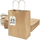 YOGINGO 25PCS Kraft Paper Gift Bags with Handles, 10.6 * 8.2 * 4.3 inches,Brown Gift Sacks for Party Favor, Retail, Shopping, Grocery, Wedding & Small Business Merchandise