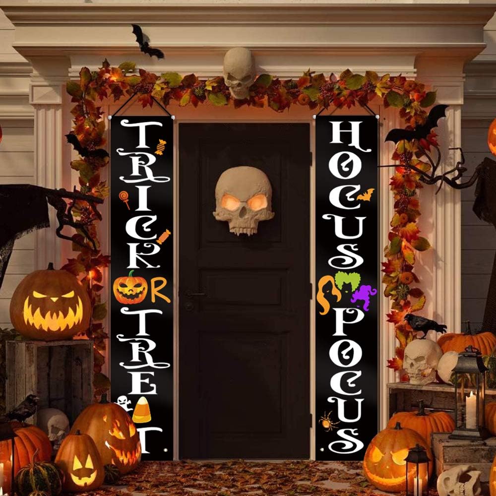 Halloween Decorations Outdoor Indoor - Trick OR Treat Hocus Pocus Large Banners Porch Signs - Witch Decor for Home Front Door Outside Yard Garden Party Office : Garden & Outdoor