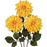 3Pcs Yellow Artificial Dahlia Flowers Fall Fake Flower Silk Flowers with Long Stem 27.5" Floral Arrangements Bouquets Autumn Faux Dahlias Flowers for DIY Wedding Party Centerpieces Home Decor
