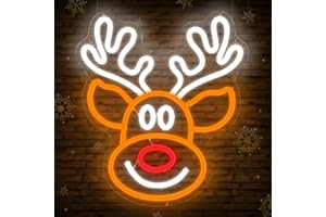CHEUNYAR Christmas Elk Neon Sign for Wall Decor Dimmable Christmas Neon Sign Light Deer Led Neon Night Light Up Animal Neon Sign for Bedroom Children Kids Gift Living Room Winter Home Party