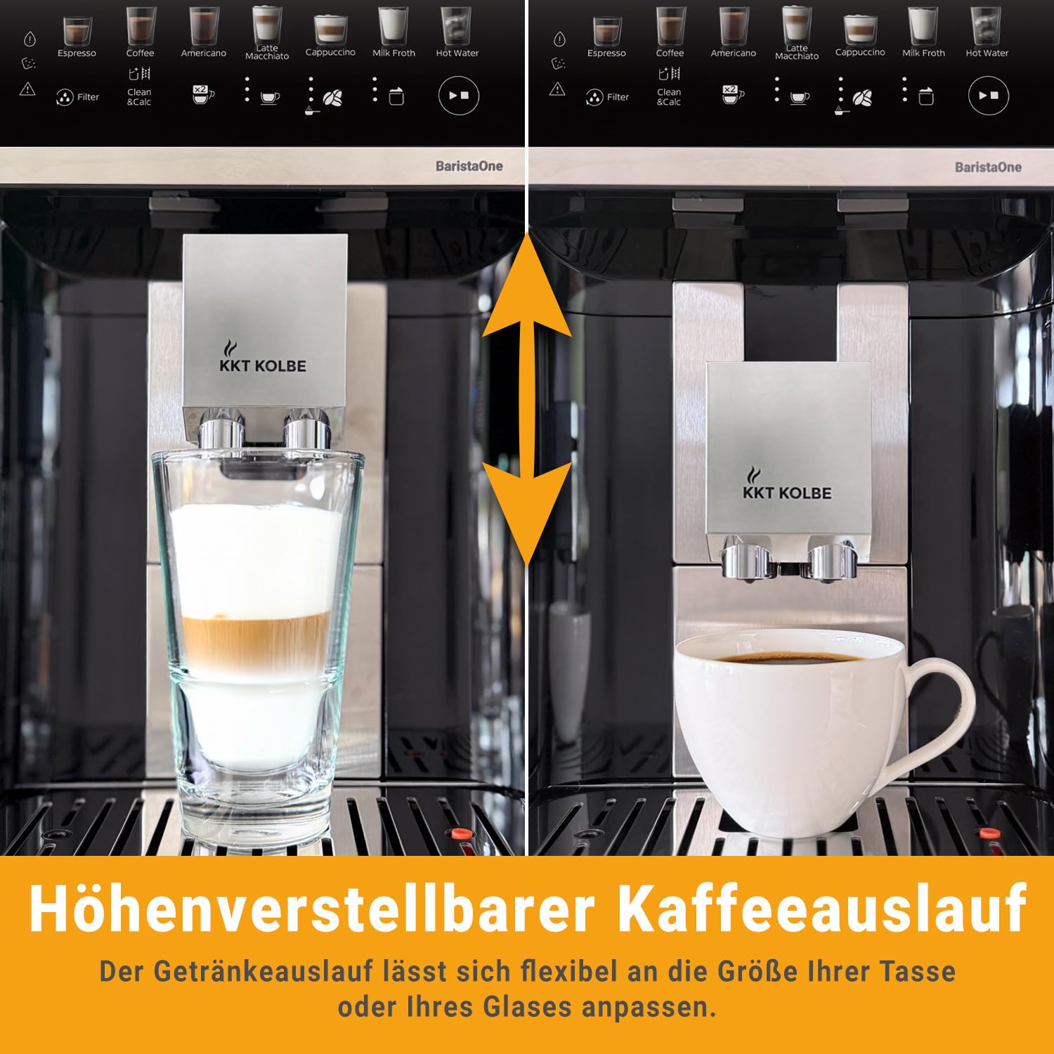 KKT KOLBE Kaffeevollautomat mit Milchbehälter, Milchschaumdüse und Zubehör, 2 Tassen Funktion, 15 Bar, 7-stufiges Mahlwerk, Touchscreen, Automatische Reinigung, 7 Getränke Barista One, schwarz silber 5
