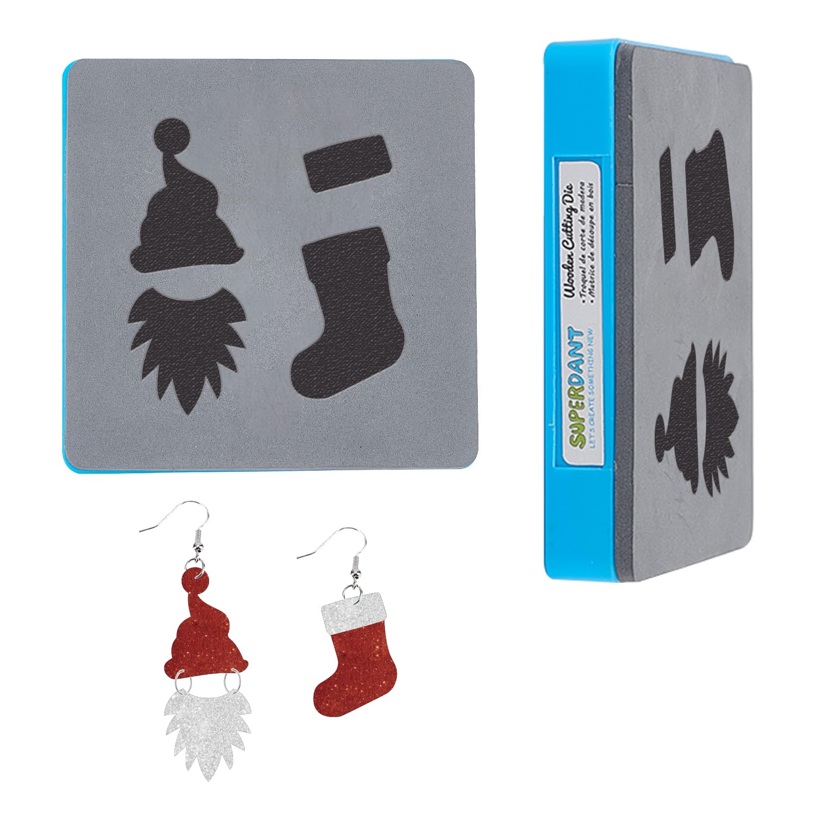 SUPERDANT Leather Cutting Dies Christmas Santa Stocking Earring Wooden Die Cutting Christmas Tree Decoration DIY Craft Die Cut Faux Leather Cutting Dies Machine for Women Girls Jewelry Keychain Gifts