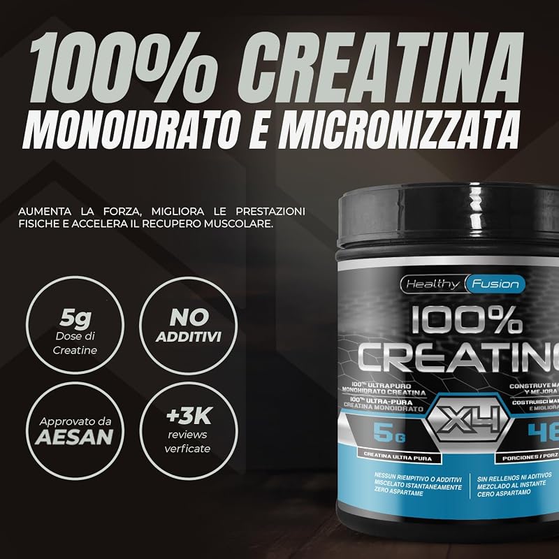 Creatina Monoidrata | Creatina Pura microfiltrata | Favorisce la crescita muscolare e migliora la resistenza fisica | Elevata solubilità | Formato in polvere, Gusto Neutro 300gr
