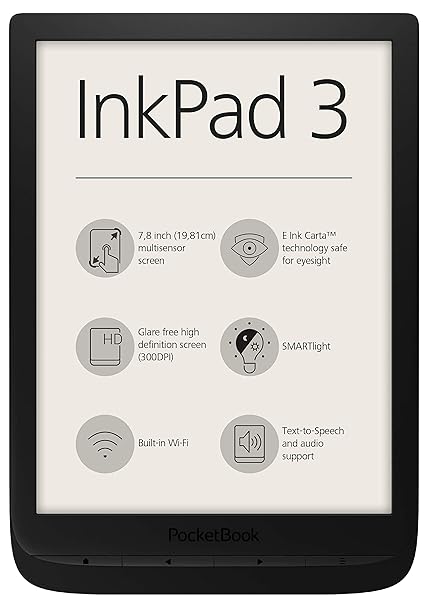 PocketBook e-Book Reader 'InkPad 3' (8 GB Speicher; 19,8 cm (7,8 Zoll) E-Ink Carta Display; SMARTlight; Wi-Fi) in Black