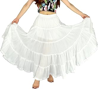 Women's Cotton 5 Tiered A Line Pleated Maxi Skirt Long Boho Gypsy Dance Skirts