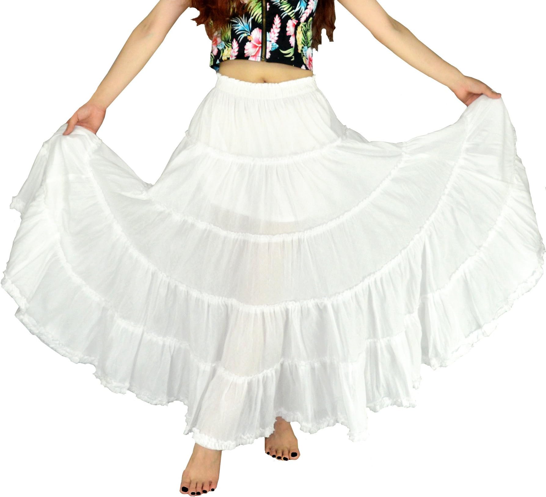 Women's Cotton 5 Tiered A Line Pleated Maxi Skirt Long Boho Gypsy Dance Skirts