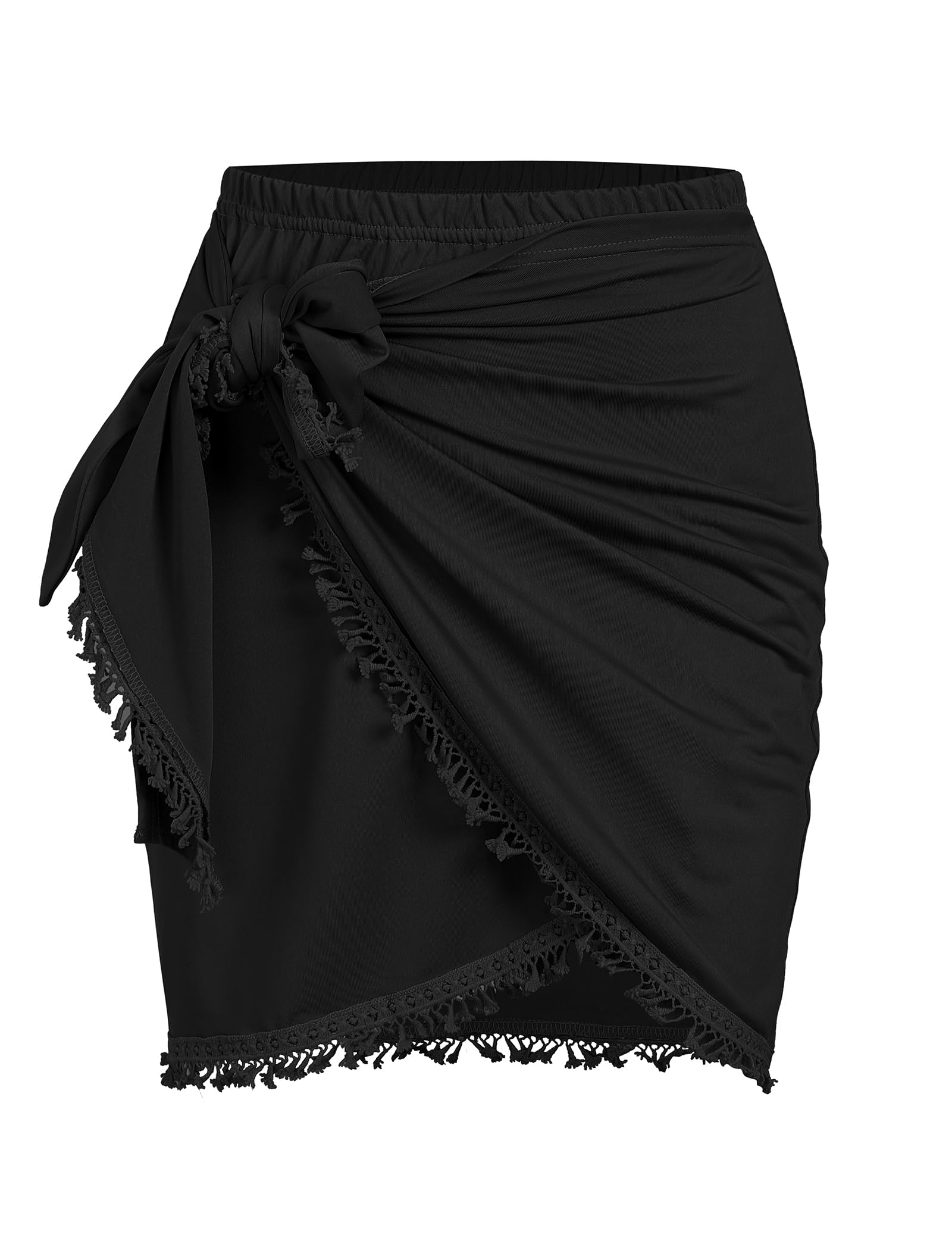 Photo 1 of ZAFUL Slit Skirt for Women Ethnic Paisley Printed Tie Side Sarong-Style Bodycon Mini Short Skirt for Beach Night Out Party(Solid-Black,L)
