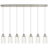 INNOVATIONS LIGHTING Crown Point - 7 Light 49" Cord Hung Linear Pendant - Satin Nickel Finish - Seedy Shade
