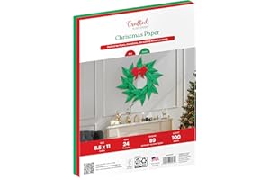Crafted by PrintWorks Christmas Paper 8.5" x 11" - 100 Sheets - Red and Green Paper - Ideal for School & Craft Projects - Mad
