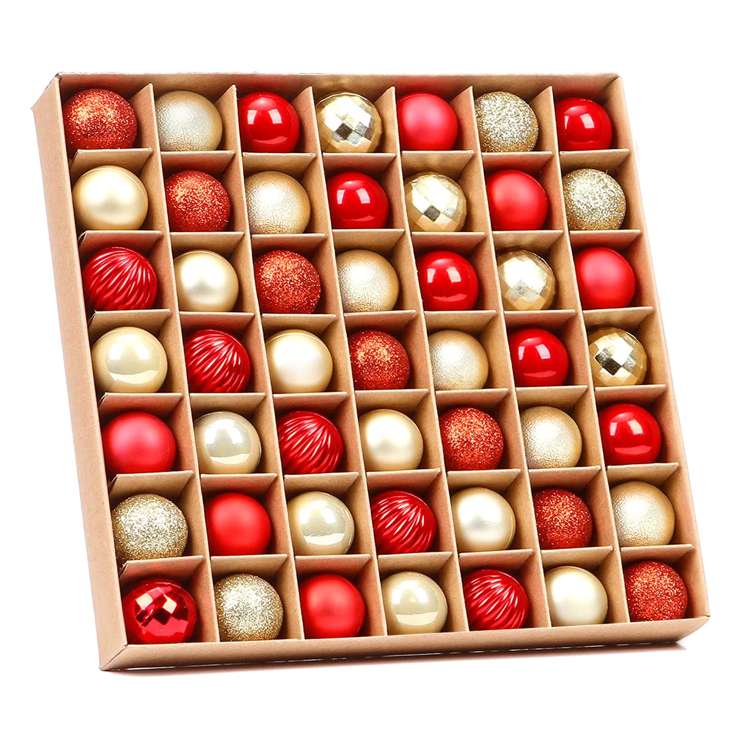 VEYLIN Red Christmas Mini Baubles, 49pcs 3cm Tiny Glitter Baubles for Christmas Tree Decoration (Red & Gold)