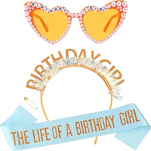 Srotmirw The Life Of A Birthday Girl Party Accessories Set, Orange Showgirl Themed Birthday Outfit Kit with Headband Sash Sun
