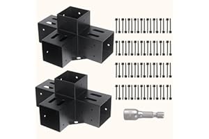 AXWHYS 4x4 Pergola Brackets(Actual: 3.5“x3.5“) 4-Way Right Angle Corner Bracket, DIY Pergola Kit with Black Powder Support Gazebos, Patio PergolasCoated (4way-4x4)