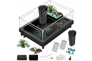 GOZILLA Small Turtle Tank Kit with Filter, Acrylic Turtle Tank Starter Kit, Reptile Habitat and Terrarium with Multi-Functional Areas for Tortoise, Crab, Crayfish, Small Reptile. (Black Tank+Filter)