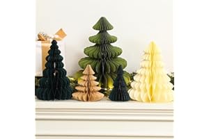 Amyhill 5 Pack Paper Christmas Tree Decor 6" 10" 12" 3D Honeycomb Trees Table Centerpiece for Modern Christmas Mantel Decoration Home Holiday Party Decor (Green, Khaki, White)