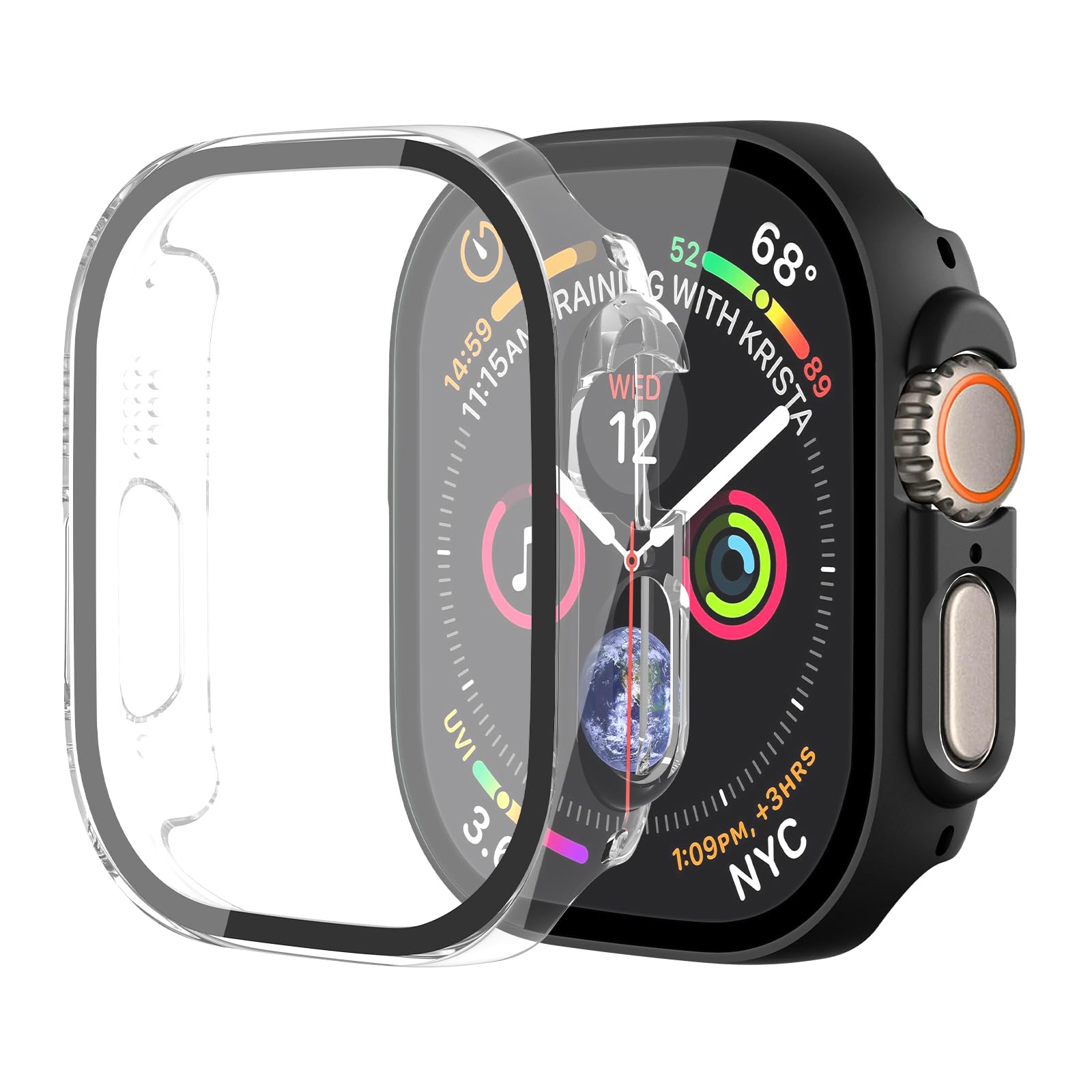 idudu 2 Pack Case for Apple Watch Ultra 2/1 Ultra 3(2025) Screen Protector 49mm, Built-in Tempered Glass [Touch Sensitive] Slim Guard Bumper Hard PC Full Protective Cover for iWatch 49mm